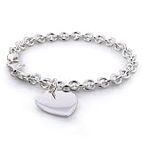 Sterling Silver Rolo Link w/ Heart Charm 7.5