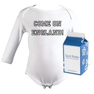Come On England Baby World Cup 2010 Babygro Baby Clothing Sizes 0-6 months WHITE/BLACK + in funky Milk Carton