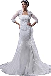 Mermaid Organza Beaded Lace Evening Dress/Wedding Dress  with a Court Train 