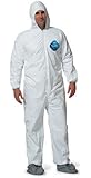 DuPont TY122S Disposable Elastic Wrist, Bootie & Hood White Tyvek Coverall Suit 1414