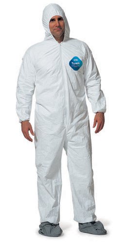 DuPont TY122S Disposable Elastic Wrist, Bootie & Hood White Tyvek Coverall Suit 1414, Size XXLarge, Sold by the Each