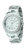 Emporio Armani Ladies Round Case With Glass Crystal Stones Silver Dial Stainless Steel Bracelet Watch