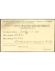 Entertainment Memorabilia: City Water Dept Statesville NC postal card bill 1909