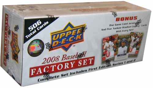 2008 Upper Deck First Edition MLB Baseball Factory Set(506 Cards) + Game Used Jersey + 5 Yankee Stadium Legacy Cards