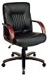 Leather Mid Back Chair With Cherry Finish Wood Base and Arms By Office Star