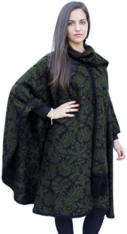 Superfine Reversible Baroque Alpaca Wool Poncho Cloak with matching Scarf