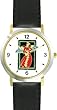 Woman Angel in Red & Gold - Cherub, Angel or Cupid Theme - WATCHBUDDY&reg; DELUXE TWO-TONE THEME WATCH - Arabic Numbers - Black Leather Strap-Women's Size-Small