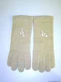 G241, Beige Color Angora Wool Gloves Trimmed with Ivory Monogram Letter for Men Women and Teens