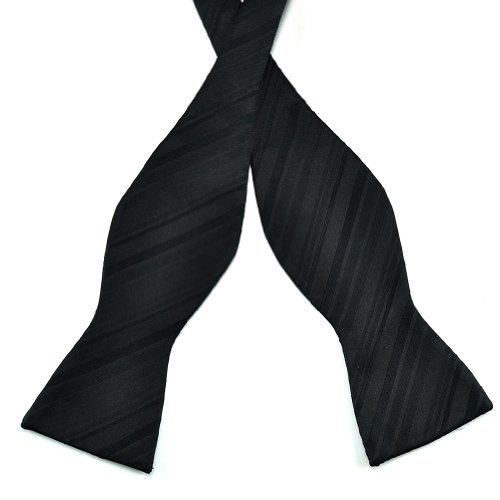Pensee Mens Self Bow Tie Black Stripe Jacquard Woven Silk Bow Ties