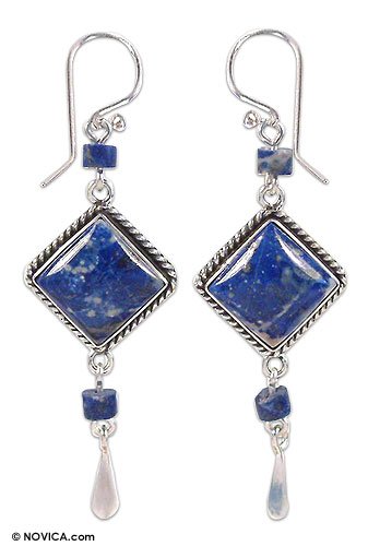 Lapis lazuli earrings, 'Legacy' 0.8 W 2 L