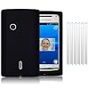 SONY ERICSSON XPERIA X8 SOFT SILICONE SKIN / CASE / SHELL / GEL - BLACK, WITH 6-IN-1 SCREEN PROTECTOR PACK PART OF THE QUBITS ACCESSORIES RANGE