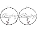 Platinum Plated Playboy Hoop Earrings Pink Crystal Pave Bunny Logo Authentic Licensed Jewelry CPBE3063