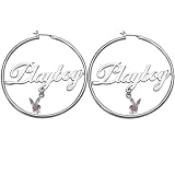 Platinum Plated Playboy Hoop Earrings Pink Crystal Pave Bunny Logo Authentic Licensed Jewelry CPBE3063