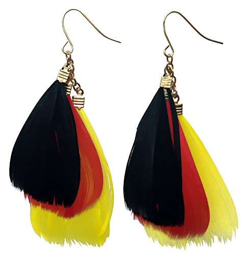 Fußball Frauen Fanartikel Deutschland BoHo Feder Ohrringe Fussball EM Europameisterschaft 2016 Hippie Damen Federohrringe – Schwarz Rot Gold