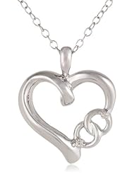 Womens Sterling Silver Diamond "Together Forever" Symbolic Heart Pendant Necklace with Interlocking Rings (0.01 cttw, I-J Color, I2 Clarity), 18"
