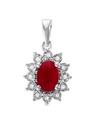 1.00 Carat (ctw) Kate Middleton Diana Inspired 10K White Gold Real Round Diamond With Real Oval Red Ruby Matching Ladies Pendant 1 CT