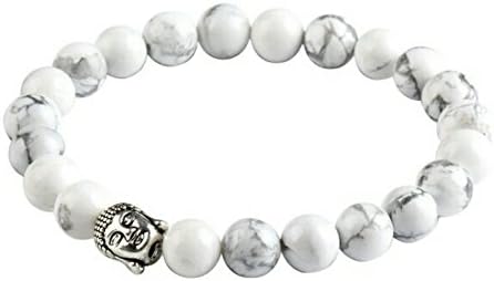 Budha Charm White Beaded Stretch Bracelet
