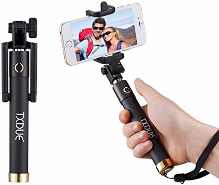 Selfie Stick, TXDUE Foldable Extendable Bluetooth Selfie Sticks with Built-in Remote Shutter for iPhone Samsung and other IOS and Android Smartphones Gold