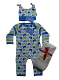 Redeclipse gift set with Toby Tiger Organic Cotton Elephant print Blue/Green sleepsuit and hat 6-12mths comes with Redeclipse gift tag and ribbon
