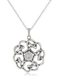Sterling Silver Oxidized Simulated Diamond Celtic Knot Floral Pendant Necklace, 18"