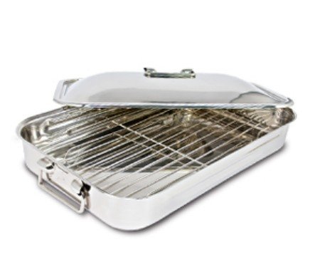 Cuisinox PAN3526 Covered Rectangular Roaster with Lid and Rack - 12 x 10 x 2.5 inches