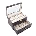 Executive Dark Brown Watch Storage Case With Clear Glass Top Holds 20 Watches--High Clearance For Modern Large Watches