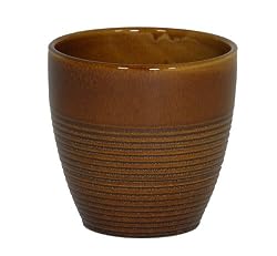 Gloss Brown Ceramic Round Textured Vase/Planter - 7.25" diameter x 7" tall