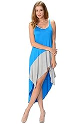 Two-Toned Scoop Neck High-Low-Hem Sleeveless Rayon/Spandex  Dress