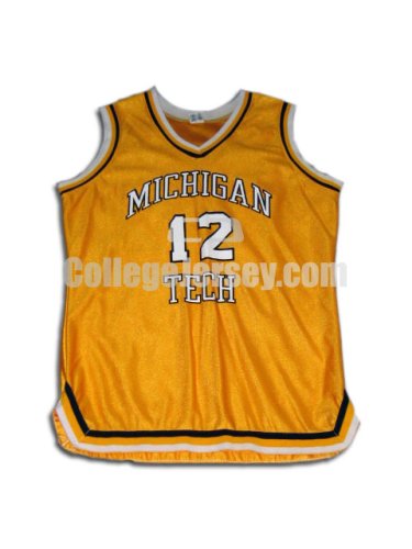 Yellow No. 12 Game Used Michigan Tech Champion Basketball Jersey