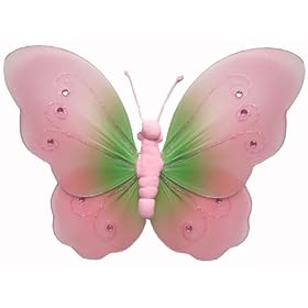 13 Green Pink Two-Tone Butterfly nylon hanging ceiling wall baby nursery room wedding... by Bugs-n-Blooms