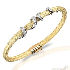 18Kt Yellow Gold Handwoven Mesh Diamond Bangle Bracelet by WristRocks