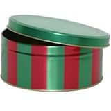 Medium Round Metallic Tin (6 1/2 x 3) - Red and Green Stripe