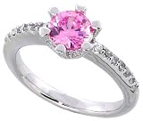 Sterling Silver Vintage Style Engagement ring, w/ a 6mm (.75 ct) Round Pink-colored CZ Stone, 5/16\