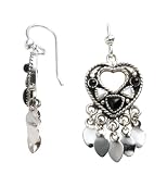 Sterling Silver Heart Onyx & Mother of Pearl Dangle Earrings