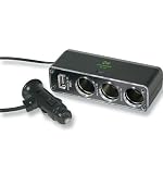 Produkt-Bild: Auto-Lade-Adapter f&uuml;r Zigarettenanz&uuml;nder mit 3-fach KFZ-Steckdose und USB-Anschluss