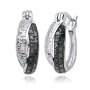 Sterling Silver Black and White Diamond Criss-Cross Hoop Earrings (0.6" Diameter)