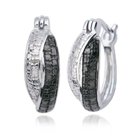 Sterling Silver Black and White Diamond Criss-Cross Hoop Earrings