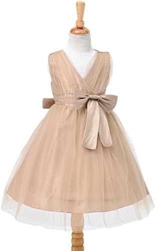 Straip Little Girls Sleeveless V-neck Ball Gown Tulle Party Dress, 5, Coffee