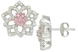 1/2 Carat Diamond and 3/8 Carat Pink Sapphire 14K White Gold Earrings