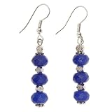 EXP Handmade Blue Agate Dangle Earrings With Faceted Silver Beads