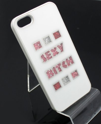 Nine States High Quality Bling Colorful Crystal Filled Sexy Bitch Letters Back Case Cover for iPhone 5/iPhone 5S ( White Frame with Red, White &amp; Pink Crystal)