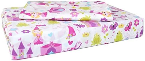 Hillcrest 3pc Princess Twin Sheet Set 100% Cotton Princess Carriage Castle Butterfly Flowers Pink Purple Blue Green Girls Bedding