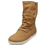 MQ23 Damen flache Halbshaft-Stiefeletten mit Druckknopf am Schaft MQ1296 Camel Gr. 39