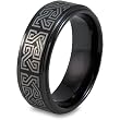 Black Plated Polished Tungsten Carbide Ring with Greek Laser Design (8.0mm) - Sizes 8 - 13