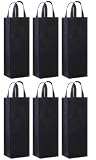 Reusable Gift Bag, Single Bottle Wine Tote , Black, 6 Pack Set