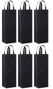 Reusable Gift Bag, Single Bottle Wine Tote , Black, 6 Pack Set