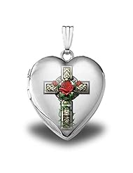 14K White Gold "Celtic Cross With Rose" Sweetheart Locket 3/4 inch x 3/4 inch in Solid 14K Yellow Gold