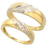 14k Gold 2-Piece His (6mm) & Hers (4mm) Wedding Band Set w/ Rhodium Accent, w/ 0.20 Carat Brilliant Cut Diamonds, (Men's Size 8 to 14), size 5
