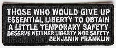 Give Up Liberty For Safety Ben Franklin MC Club Funny Biker Vest Patch PAT-3658
