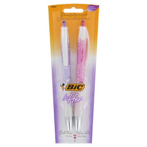 BIC For Her Fashion Retractable Ball Pen, Medium Point, 1.0 mm, Assorted-Fashion Ink, 2 Count (FHAP21-ASST)